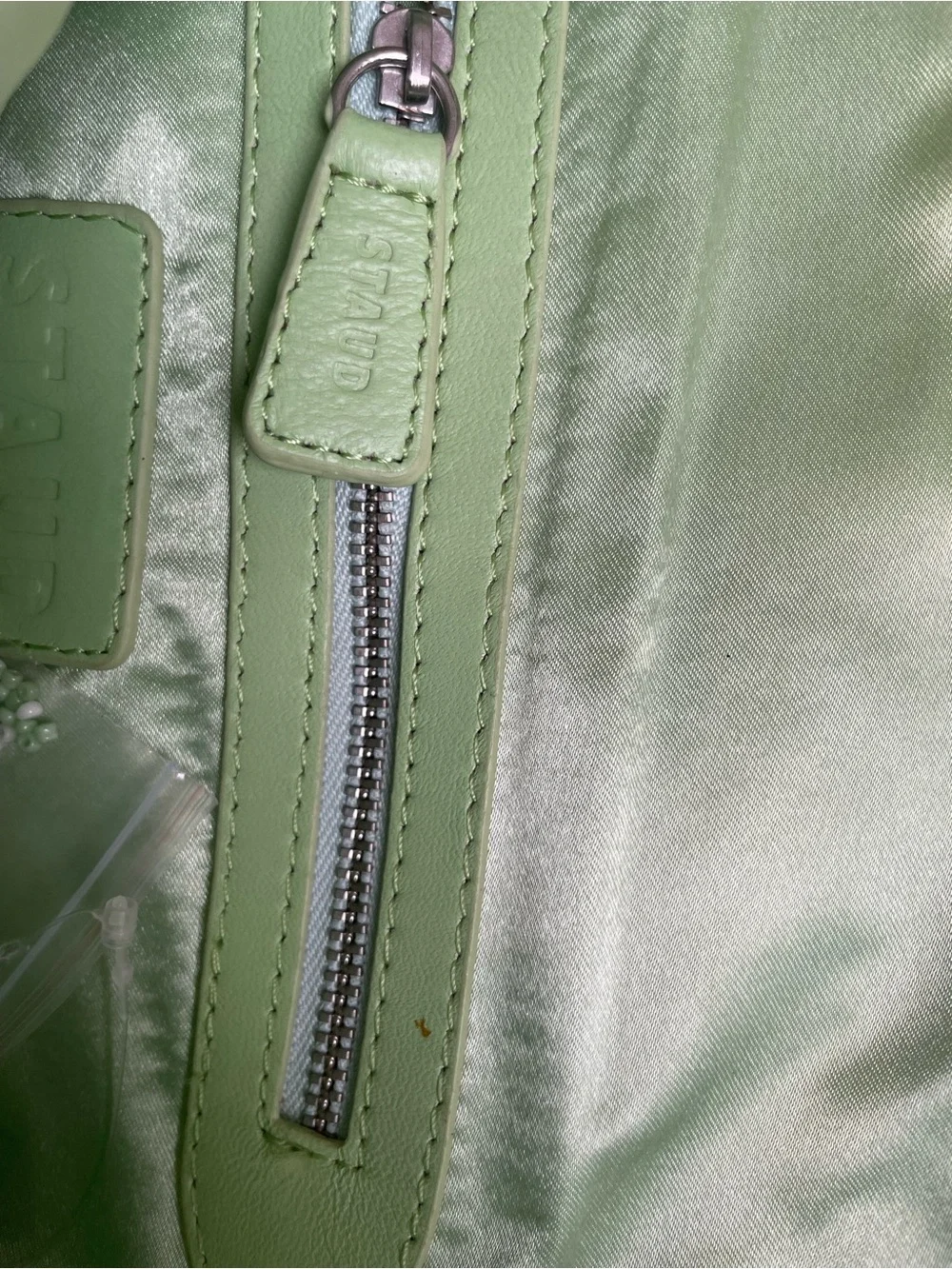 STAUD Green and White Checkered Beaded Shoulder Bag